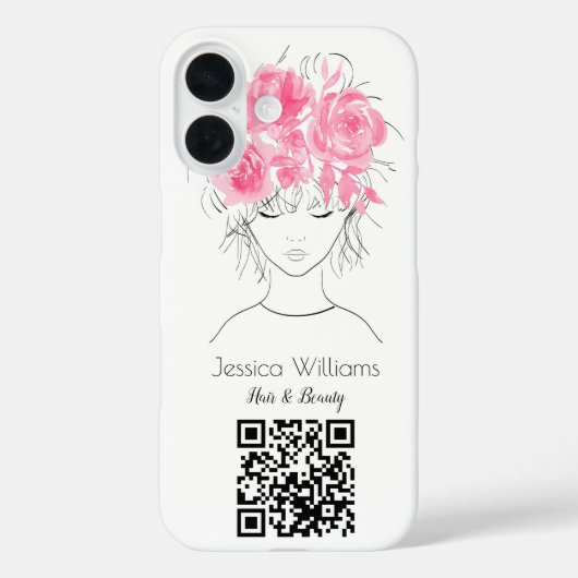 QR-Code niedliches Mädchen rosa Aquarellfarben Ros Case-Mate iPhone Hülle (Rückseite)
