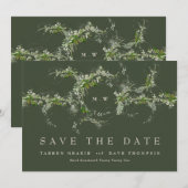 QR-Code NO-FOTO Eucalyptus Monogram Green Save The Date (Vorne/Hinten)