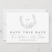 QR-Code NON-FOTO-Fein-Kranz-Monogramm-Hochzeit Save The Date (Vorderseite)