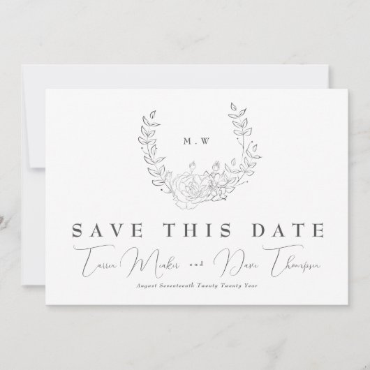 QR-Code NON-FOTO-Fein-Kranz-Monogramm-Hochzeit Save The Date (Vorderseite)