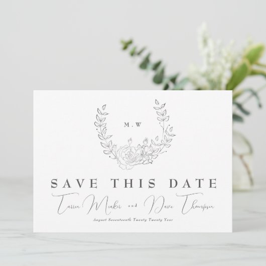 QR-Code NON-FOTO-Fein-Kranz-Monogramm-Hochzeit Save The Date (Stehend Vorderseite)