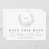 QR-Code NON-FOTO-Fein-Kranz-Monogramm-Hochzeit Save The Date (Vorne/Hinten)