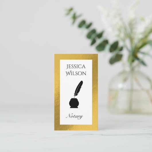 QR-Code notary fether gold frame Visitenkarte (Stehend Vorderseite)