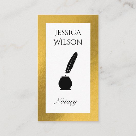 QR-Code notary fether gold frame Visitenkarte (Vorderseite)