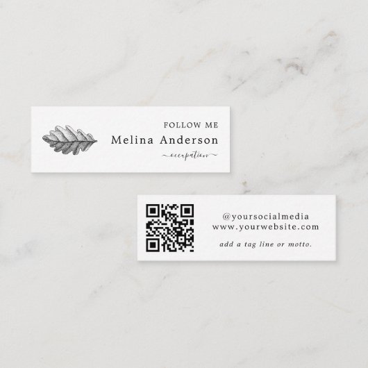 QR Code Oak Leaf Social Media Mini Business Card Visitenkarte (Vorne/Hinten)