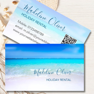 QR Code Ocean Beach Holiday Miete Blue Stilvoll Visitenkarte