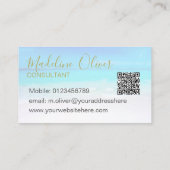 QR-Code Ocean Beach Travel Aqua Blue Gold Visitenkarte (Rückseite)