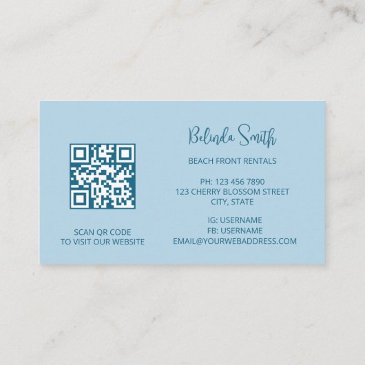 QR Code Ocean Wave Initials Visitenkarte (Rückseite)