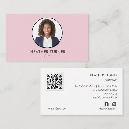 QR-CODE oder Berufliches Logo-Headshot PINK-FOTO Visitenkarte (Vorne/Hinten)