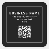QR-Code oder Logo hochladen | Modern Schwarz Quadratischer Aufkleber (Vorderseite)