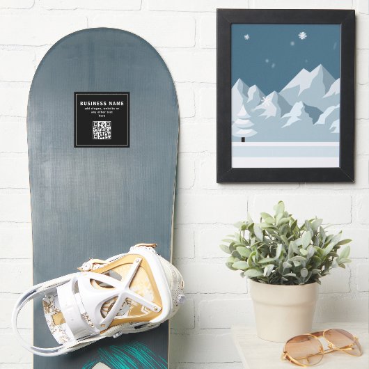 QR-Code oder Logo hochladen | Modernes Schwarz Aufkleber (Snowboard)