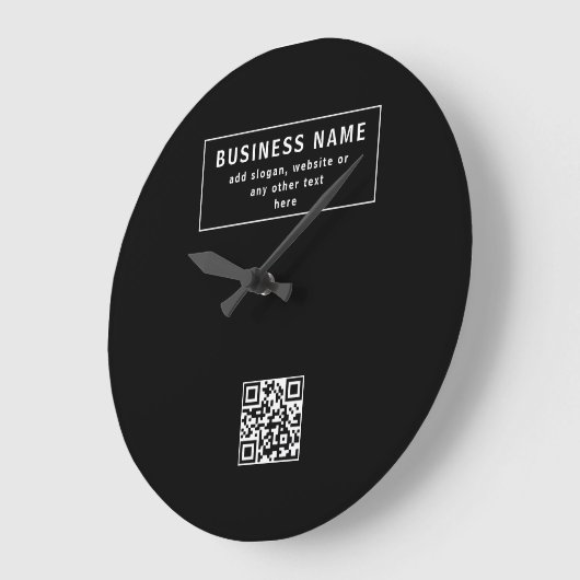 QR-Code oder Logo hochladen | Modernes Schwarz Große Wanduhr (Winkel)