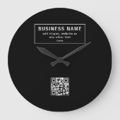 QR-Code oder Logo hochladen | Modernes Schwarz Große Wanduhr (Vorderseite)