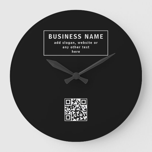 QR-Code oder Logo hochladen | Modernes Schwarz Große Wanduhr (Vorderseite)