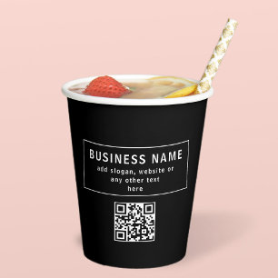 QR-Code oder Logo hochladen Modernes Schwarz Pappbecher