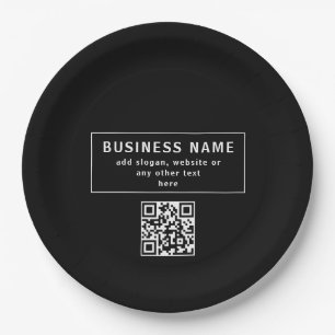 QR-Code oder Logo hochladen Modernes Schwarz Pappteller