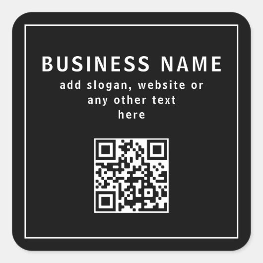QR-Code oder Logo hochladen | Modernes Schwarz Quadratischer Aufkleber (Vorderseite)