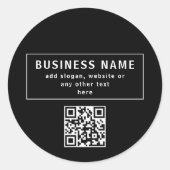 QR-Code oder Logo hochladen | Modernes Schwarz Runder Aufkleber (Vorderseite)