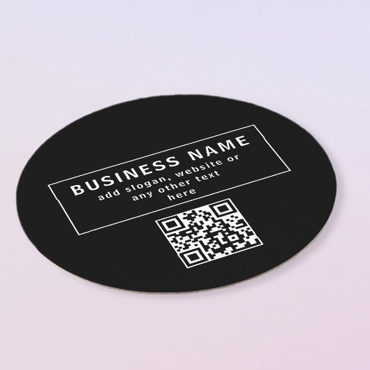 QR-Code oder Logo hochladen | Modernes Schwarz Runder Pappuntersetzer