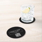 QR-Code oder Logo hochladen | Modernes Schwarz Runder Pappuntersetzer (Vor Ort)