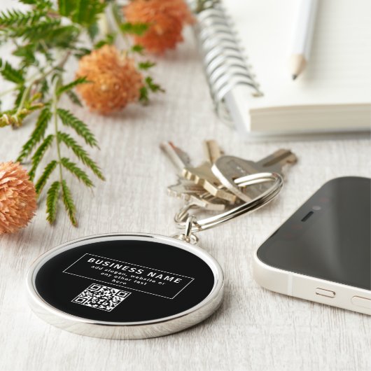 QR-Code oder Logo hochladen | Modernes Schwarz Schlüsselanhänger (Seite)