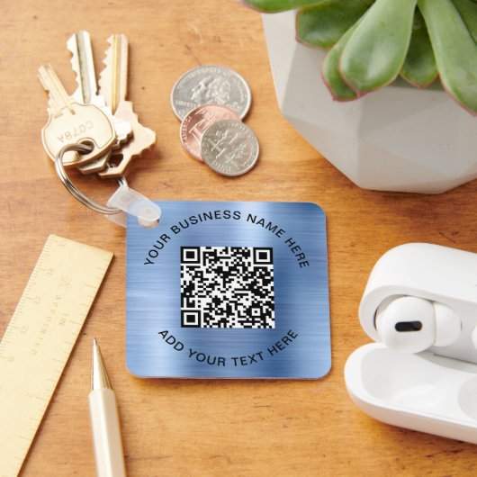 QR-Code oder Logo-Werbeblau Schlüsselanhänger (Schreibtisch)
