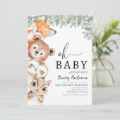 QR Code Oh Baby Woodland Animals Baby Shower Einladung (Stehend Vorderseite)