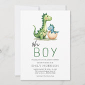 QR Code Oh Boy Dinosaur Baby Boy Dusche Einladung (Vorderseite)