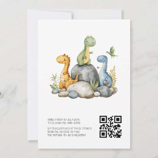 QR Code Oh Boy Dinosaur Baby Boy Dusche Einladung (Rückseite)
