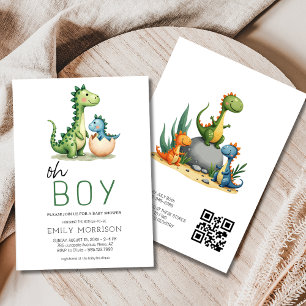 QR Code Oh Boy Dinosaur Baby Boy Dusche Einladung