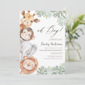 QR Code Oh Boy Safari Animal Boy's Baby Shower Einladung (Stehend Vorderseite)
