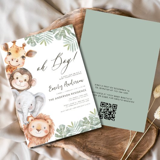 QR Code Oh Boy Safari Animal Boy's Baby Shower Einladung