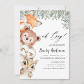 QR Code Oh Junge! Woodland Animals Babydusche Einladung (Vorderseite)