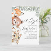 QR Code Oh Junge! Woodland Animals Babydusche Einladung (Stehend Vorderseite)