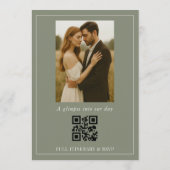 QR-Code Oliven Grün Schrift Foto Hochzeit Einladung (Rückseite)
