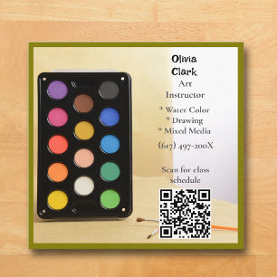 QR-Code Olivgrün Künstler  Erzieher Kunstlehrer  Quadratische Visitenkarte