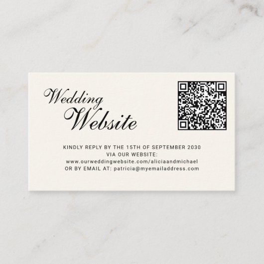 QR code online RSVP classic script website wedding Begleitkarte (Vorderseite)