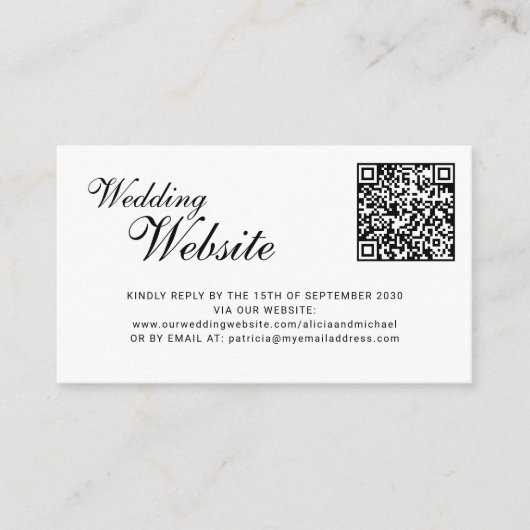 QR code online RSVP classic script website wedding Begleitkarte (Vorderseite)