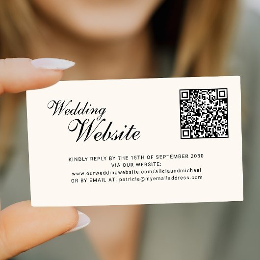 QR code online RSVP classic script website wedding Begleitkarte