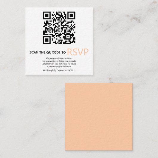 QR code online RSVP modern peach wedding Begleitkarte (Vorne/Hinten)