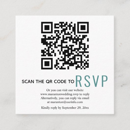 QR-Code online UAWG flecken aquamarin blauer Hochz Begleitkarte (Vorderseite)