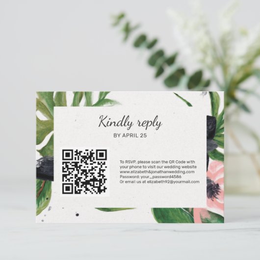 QR-Code Online-UAWG Foto tropische Blumenhochzeit RSVP Karte (Stehend Vorderseite)