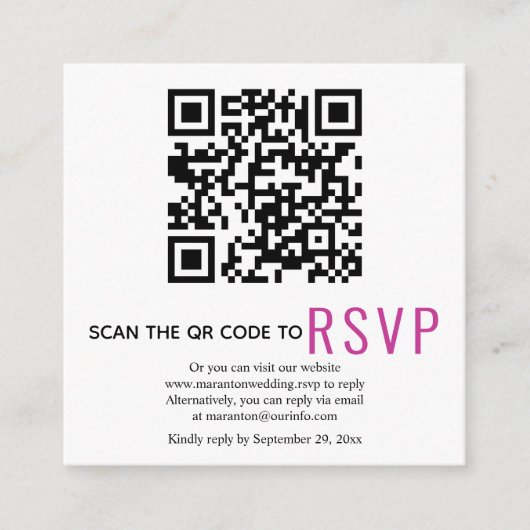 QR-Code online UAWG fuchsia rosa Hochzeit Begleitkarte (Vorderseite)