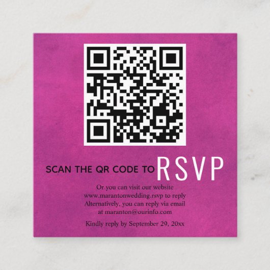 QR-Code online UAWG fuchsia rosa Hochzeit scannen Begleitkarte (Vorderseite)