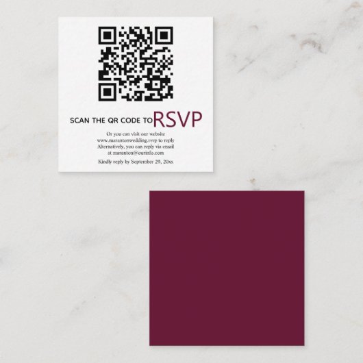 QR-Code online UAWG moderne burgundische Hochzeit Begleitkarte (Vorne/Hinten)