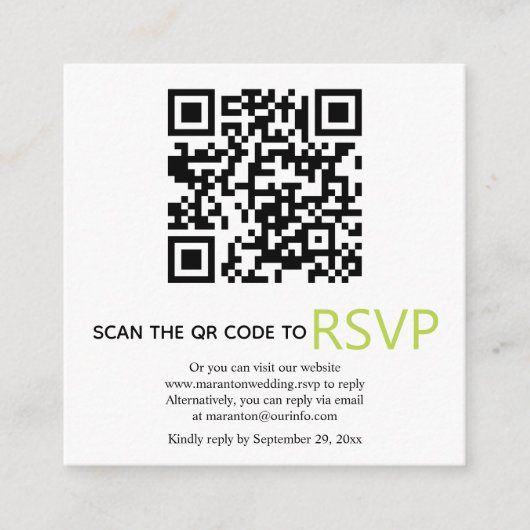 QR-Code online UAWG moderne, hellgrüne Hochzeit Begleitkarte (Vorderseite)