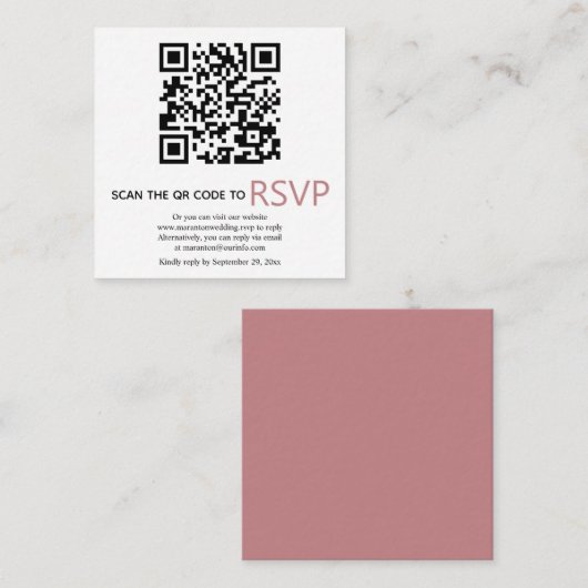 QR-Code online UAWG moderne staubige Rose Hochzeit Begleitkarte (Vorne/Hinten)