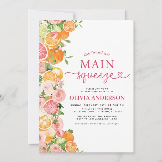QR-Code Orange Main Squeeze Citrus Brautparty Einladung (Vorderseite)