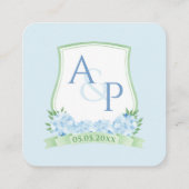 QR Code Pale Blue Sap Green Monogram Wedding RSVP Begleitkarte (Rückseite)