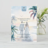 QR Code Palm Tree Beach Wedding Destination Einladung (Stehend Vorderseite)